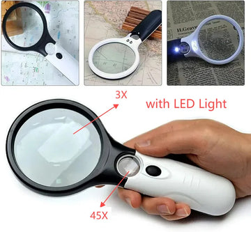 Professional 45X & 3X Magnifying Glass with LED Light - Jewelry Loupe for Coin & Stamp Collectors