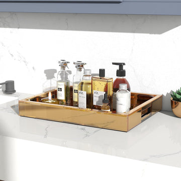 Large Rectangle Ottoman Trays Mirrored Durable Serving Trays with Handles Vanity Organizer Tray for Sofa Coffee Table