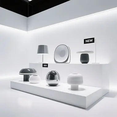New arrival home products featuring latest innovative designs with NEW labels, including modern home accessories, smart gadgets, and trending items just launched