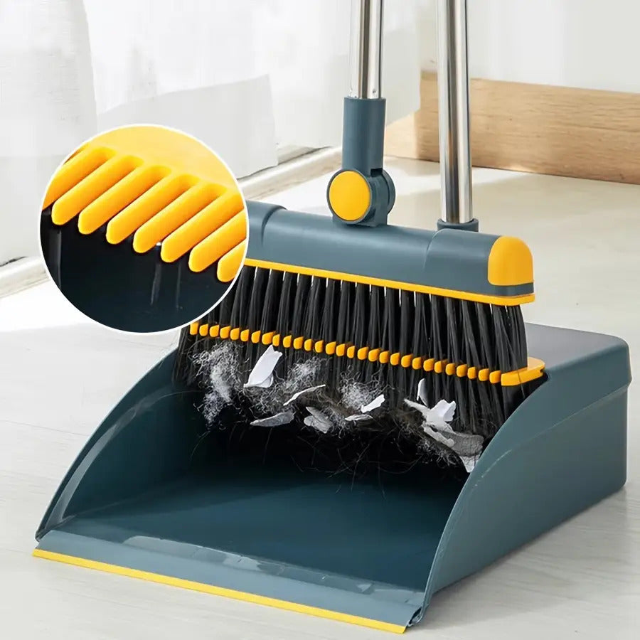 Premium Broom and Dustpan Set - Foldable Stainless Steel Handle with Soft Bristles