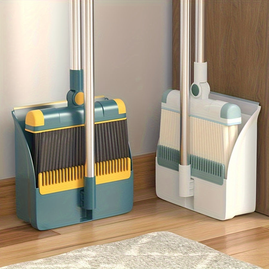 Premium Broom and Dustpan Set - Foldable Stainless Steel Handle with Soft Bristles