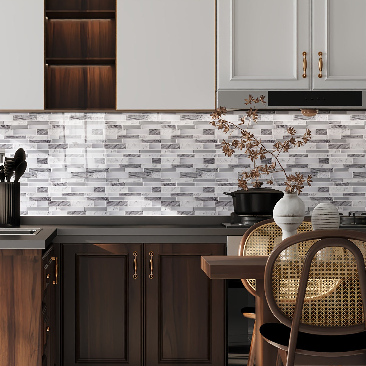 Marble Vinyl Backsplash Stickers 40pcs - Self-Adhesive Kitchen Wall Tiles 9.84x4.72in