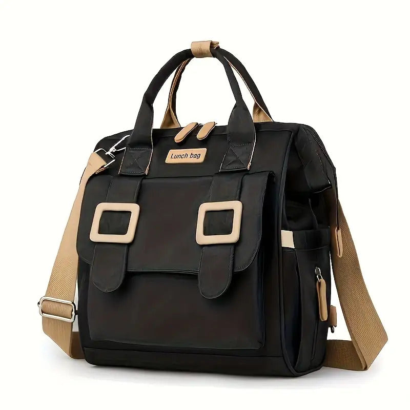 Eonothem premium insulated lunch bag in black and beige with adjustable shoulder strap