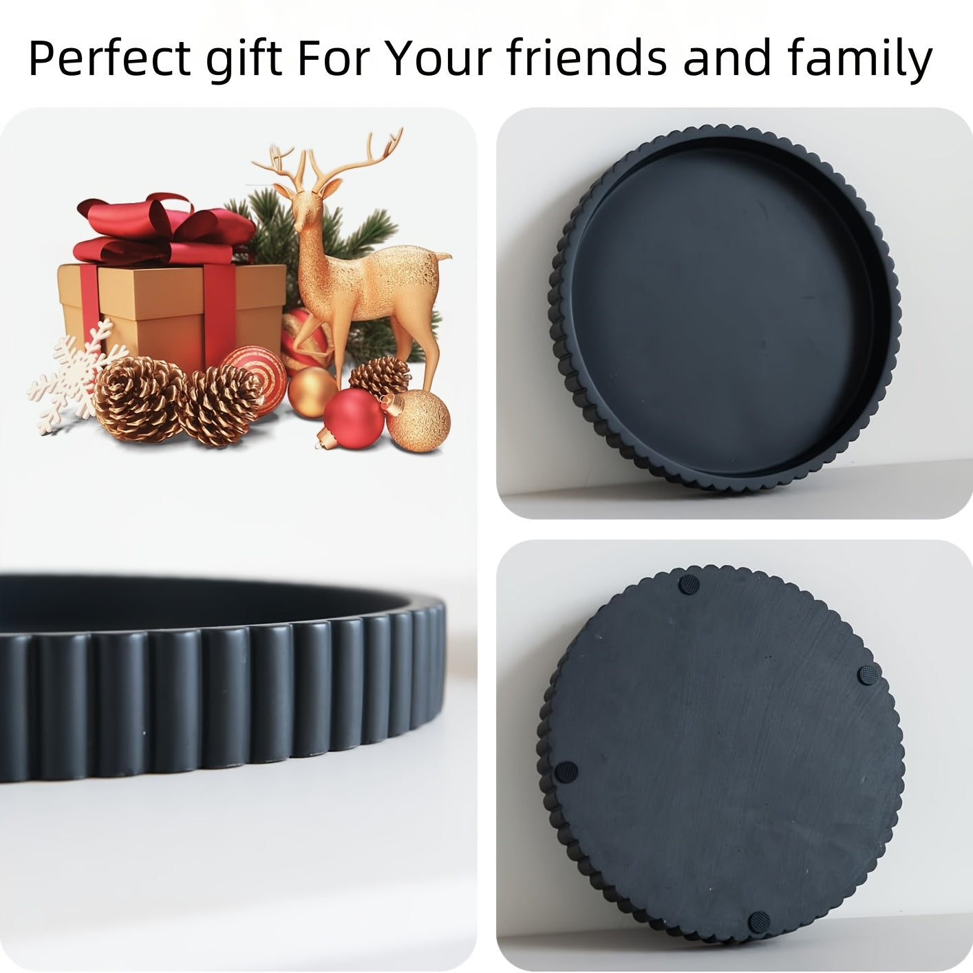 Boho Round Wood Decorative Tray - Multipurpose Coffee Table Centerpiece & Jewelry Organizer - Solid Pattern Design with Powder Coated Finish