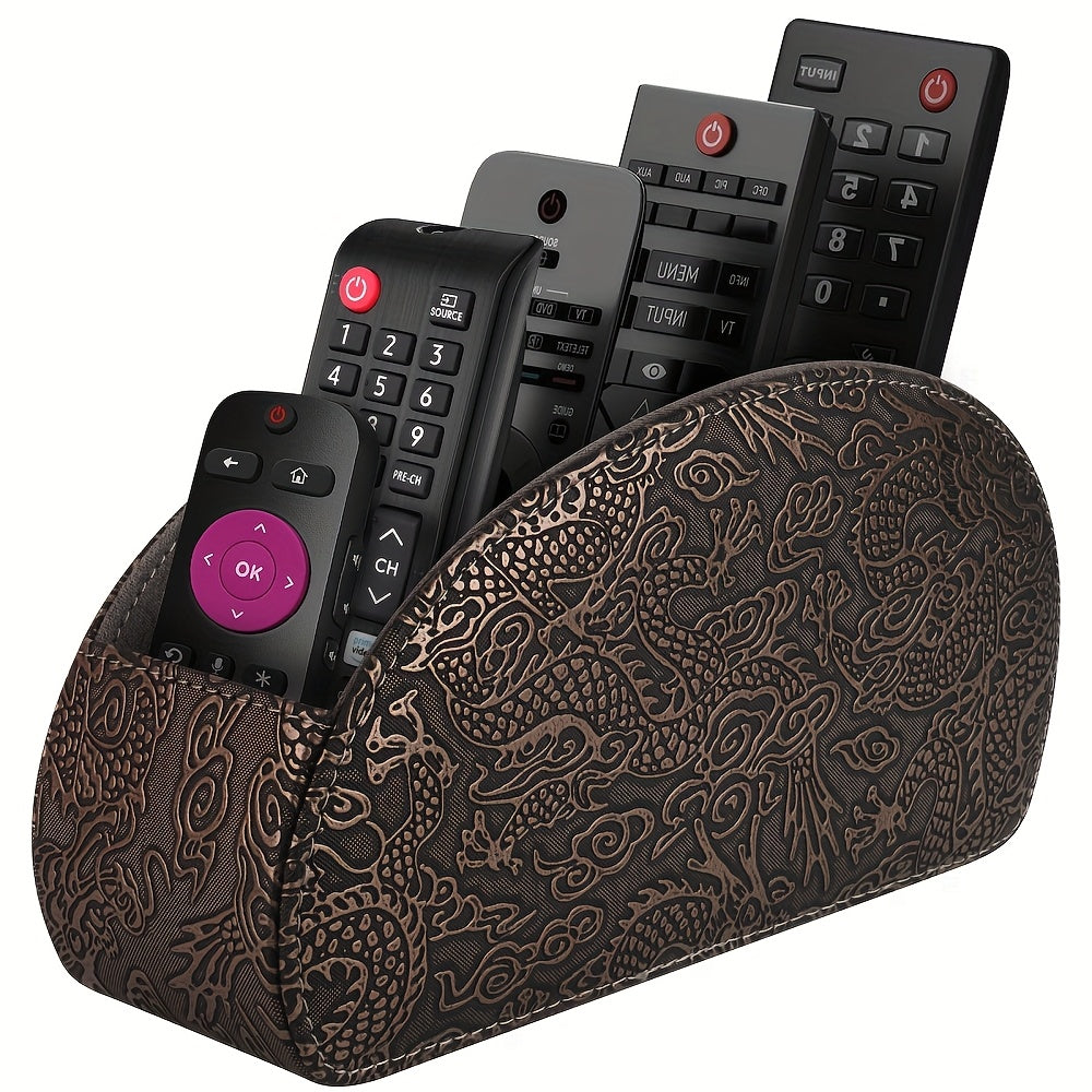 Multicolor Leather Remote Holder - 5 Compartment TV Organizer
