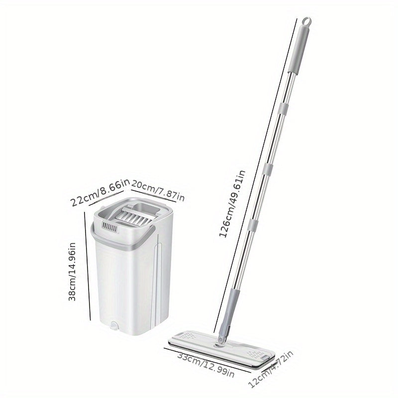 Hands-Free Flat Mop with Bucket - Self-Wringing Wet & Dry Floor Cleaner for Home