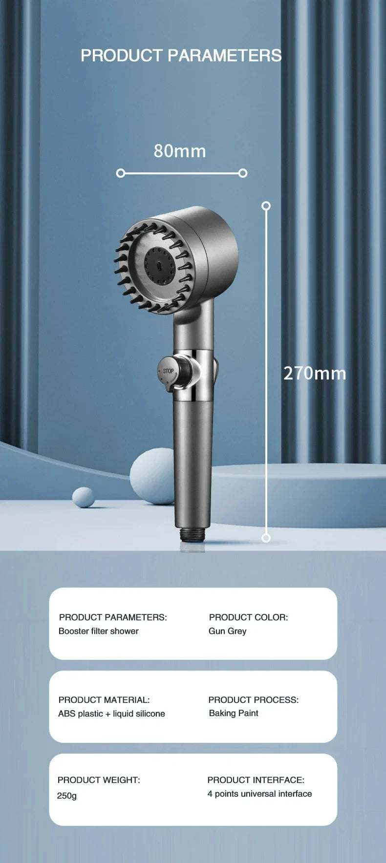 3-Mode High Pressure Filtered Shower Head - Rainfall, Massage & Mist Settings with Chlorine Filter
