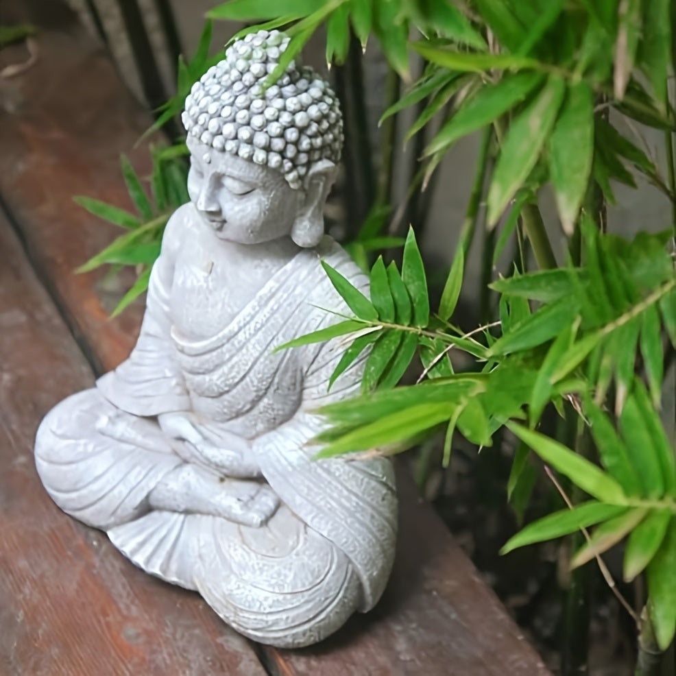 Gray Resin Buddha Statue – Zen Garden & Meditation Decor for Home, Indoor & Outdoor Use
