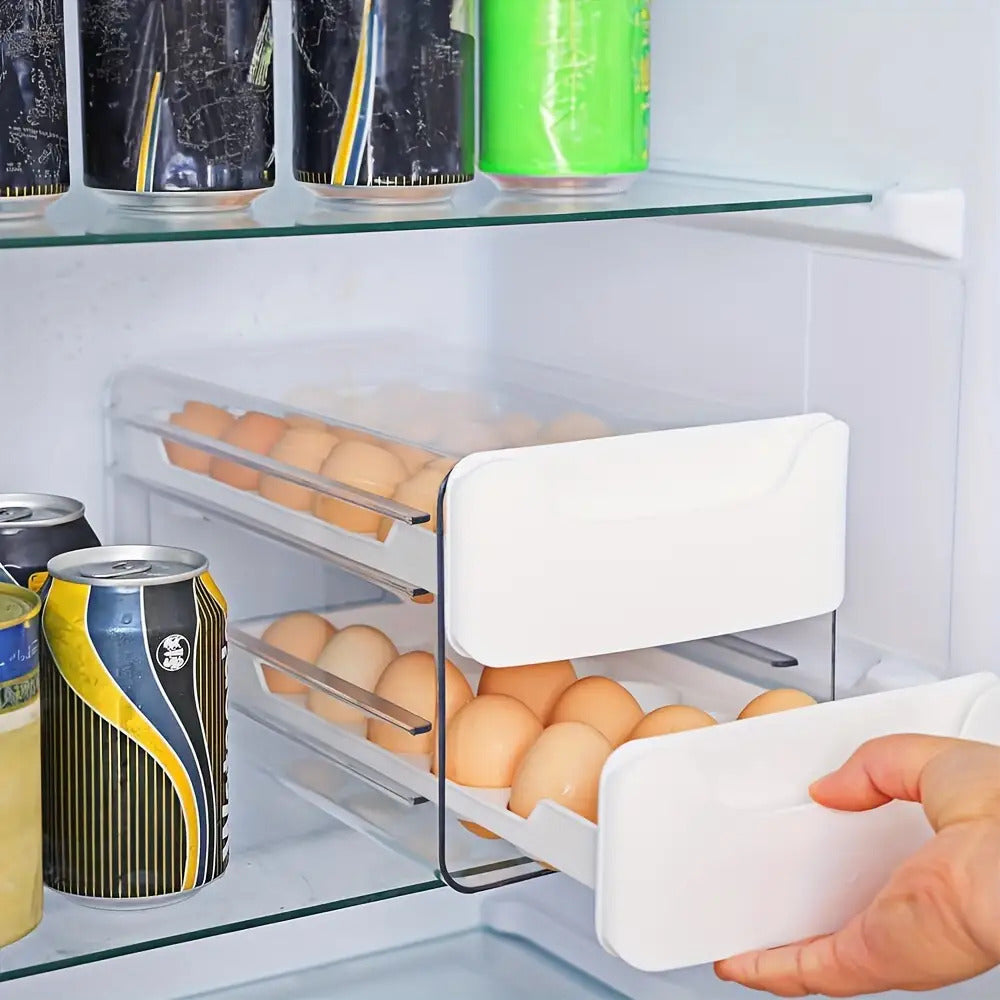 2-Layer Stackable Egg Holder for Refrigerator - Clear Plastic Egg Tray with Handles, Holds 36 Eggs (18 per Layer)
