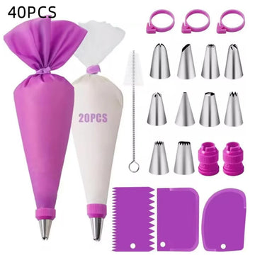 Professional Silicone Piping Bags & Stainless Steel Tips Set - Reusable Cake Decorating Kit