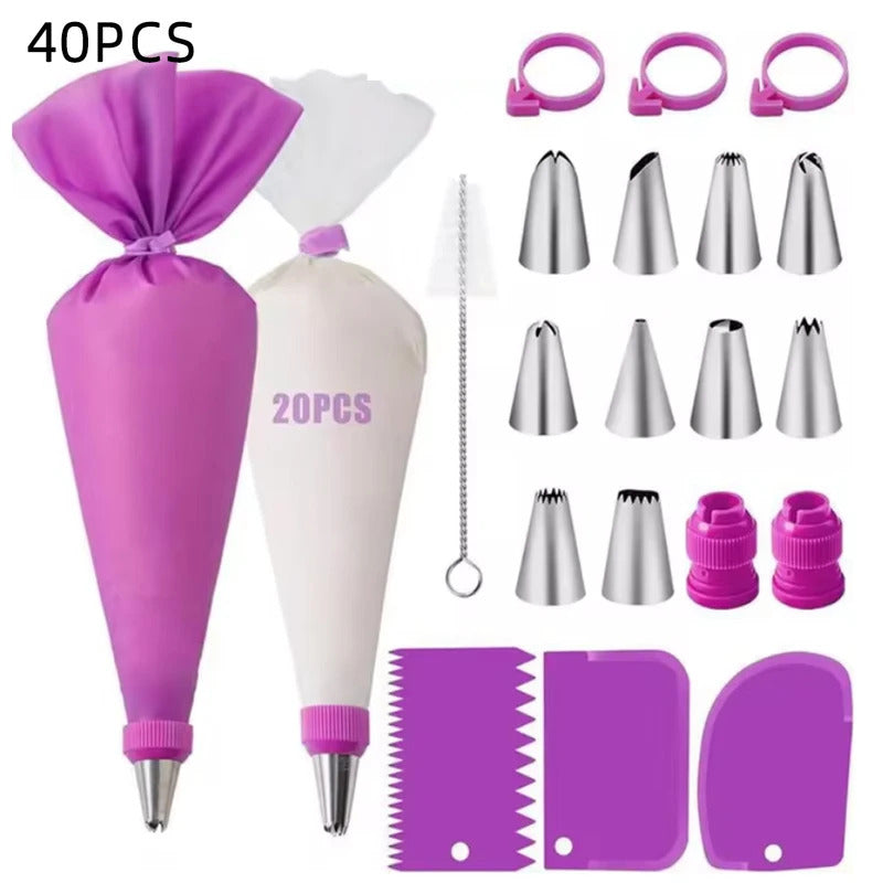 Professional Silicone Piping Bags & Stainless Steel Tips Set - Reusable Cake Decorating Kit