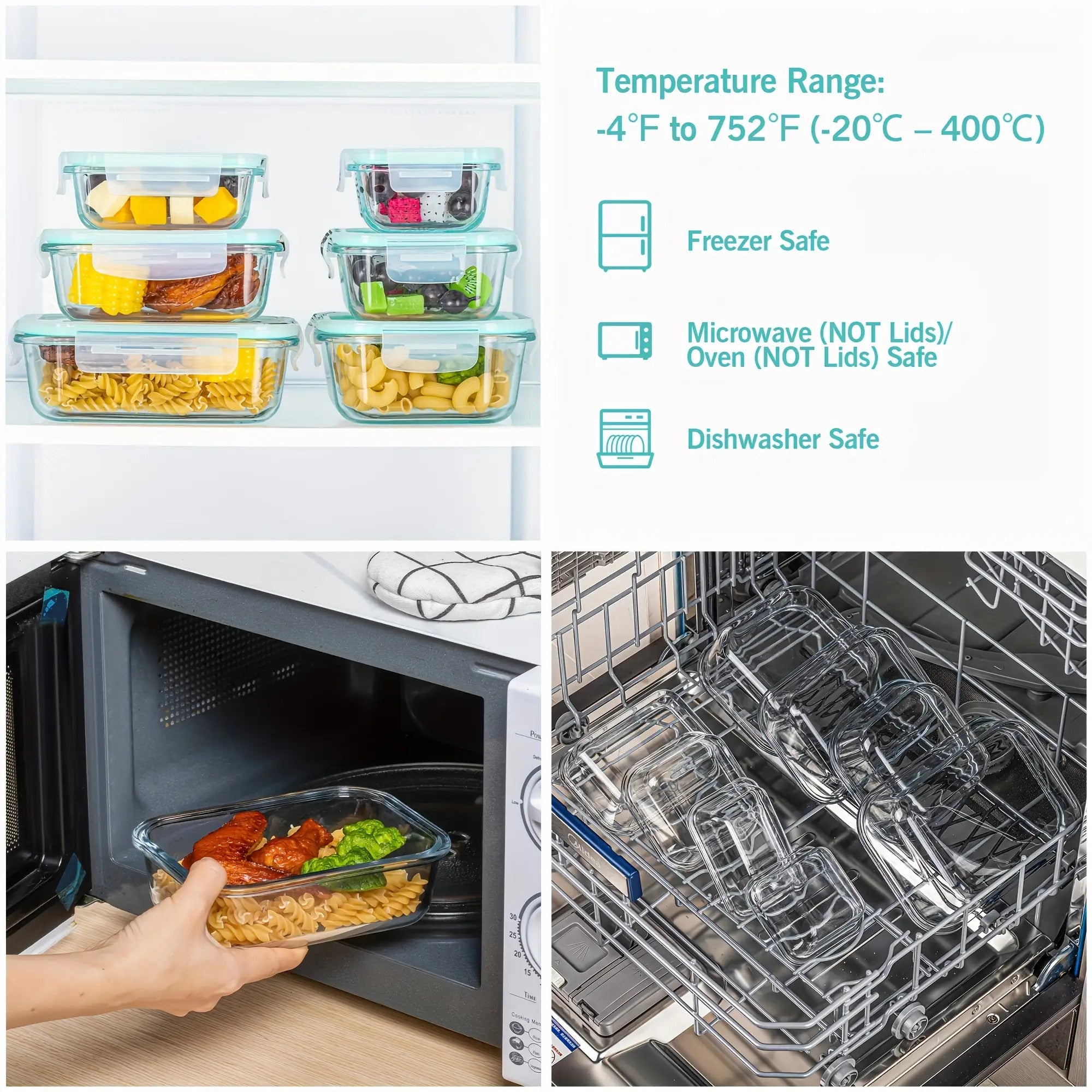 8-Pack Premium Glass Food Storage Containers with Airtight Lids – Leak-Proof, Microwave, Oven, Freezer & Dishwasher Safe – BPA-Free, Stain-Resistant, Easy to Clean – Ideal for Meal Prep & Bento Lunch