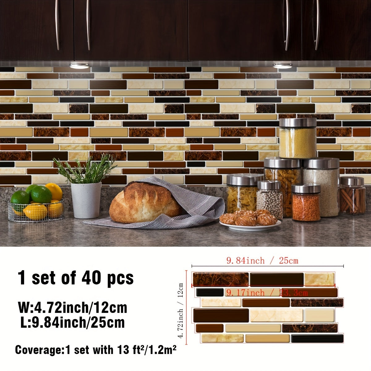 Marble Vinyl Backsplash Stickers 40pcs - Self-Adhesive Kitchen Wall Tiles 9.84x4.72in