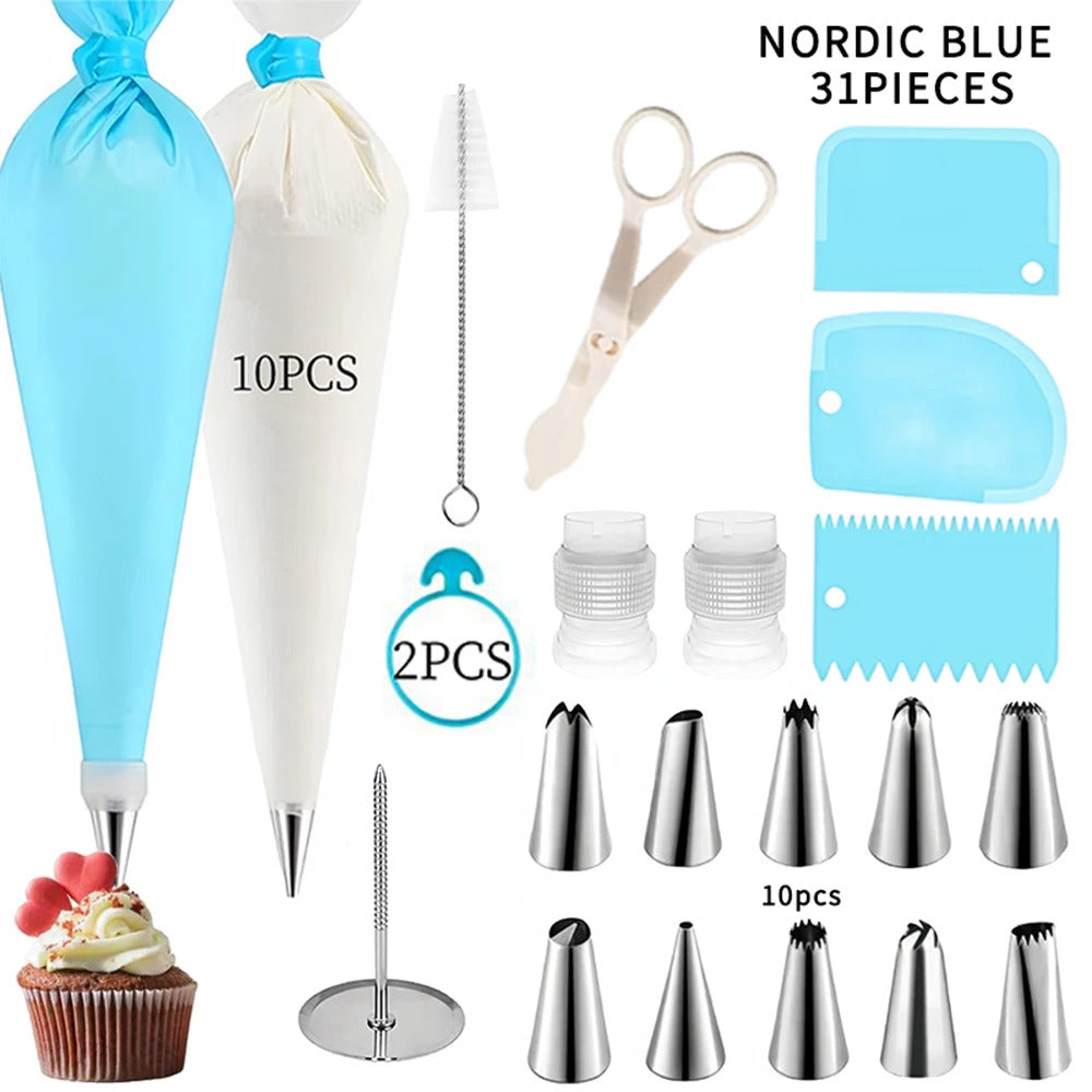 Professional Silicone Piping Bags & Stainless Steel Tips Set - Reusable Cake Decorating Kit