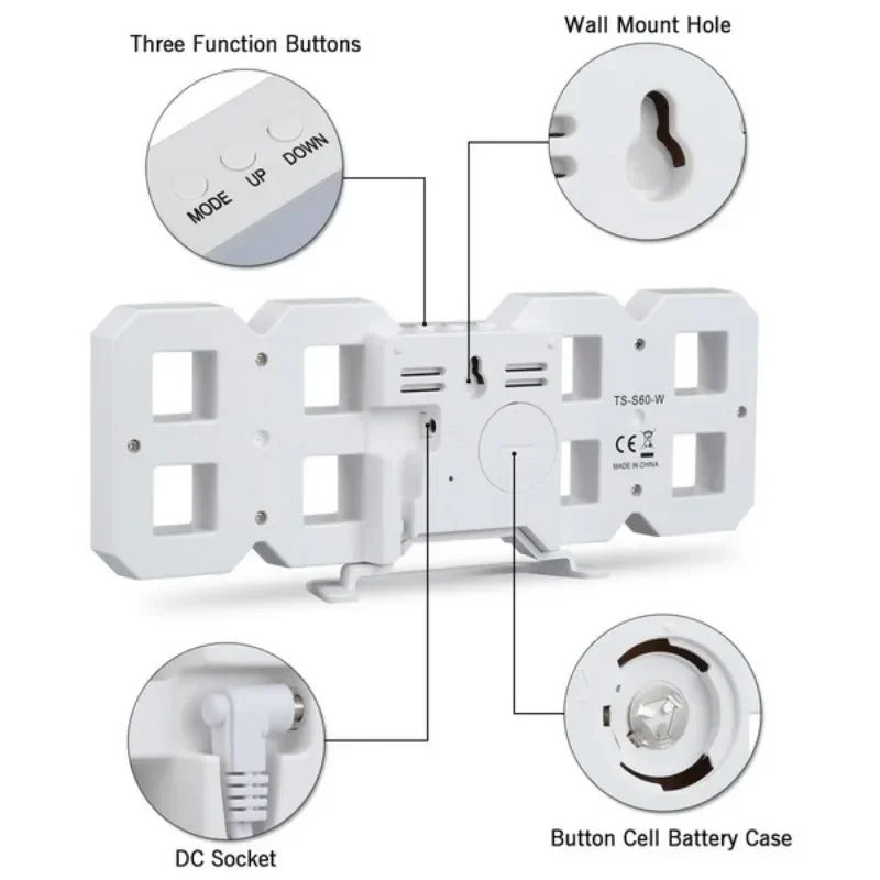 3D LED Digital Wall Clock - Modern Smart Display Clock with Temperature & Multiple Alarms