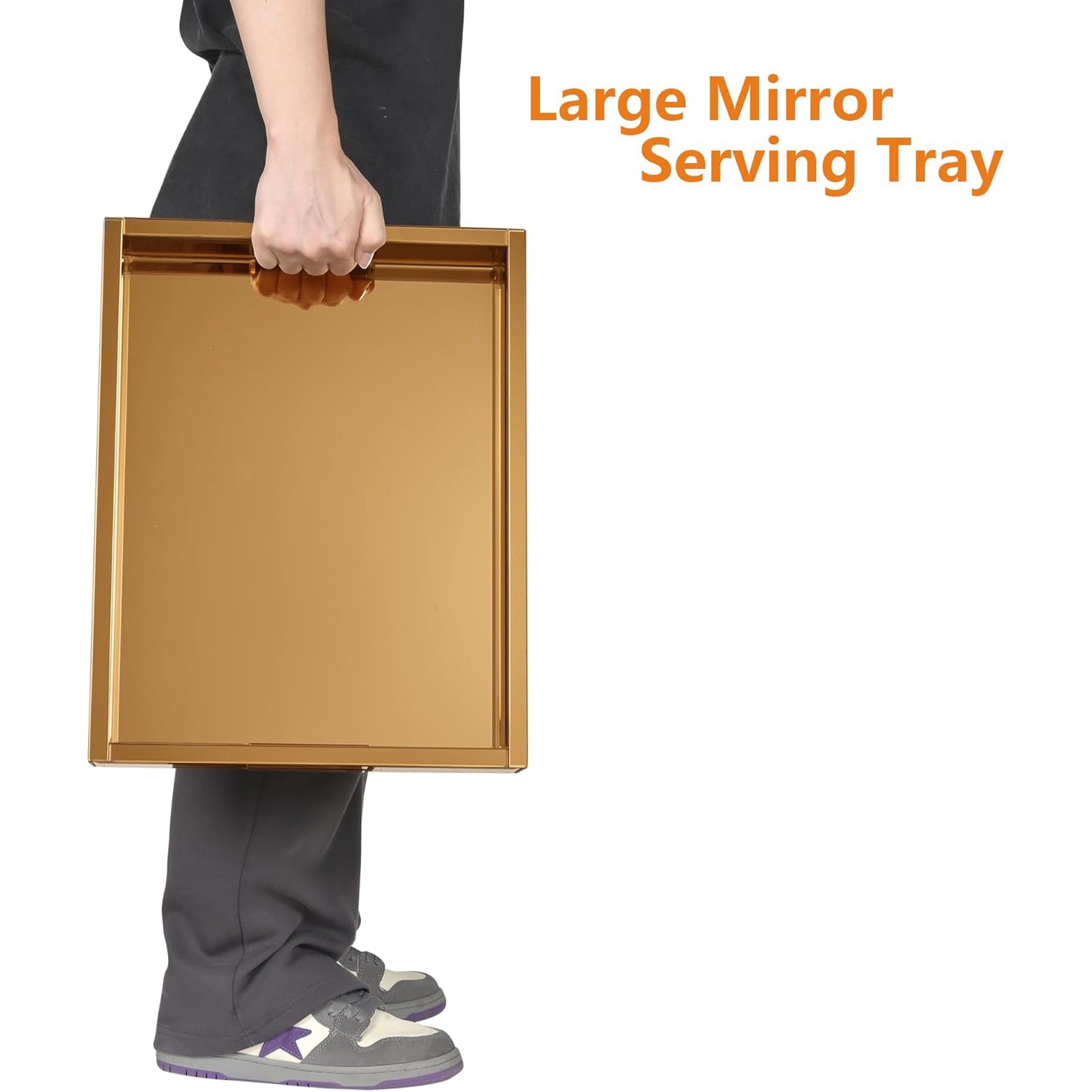 Large Rectangle Ottoman Trays Mirrored Durable Serving Trays with Handles Vanity Organizer Tray for Sofa Coffee Table