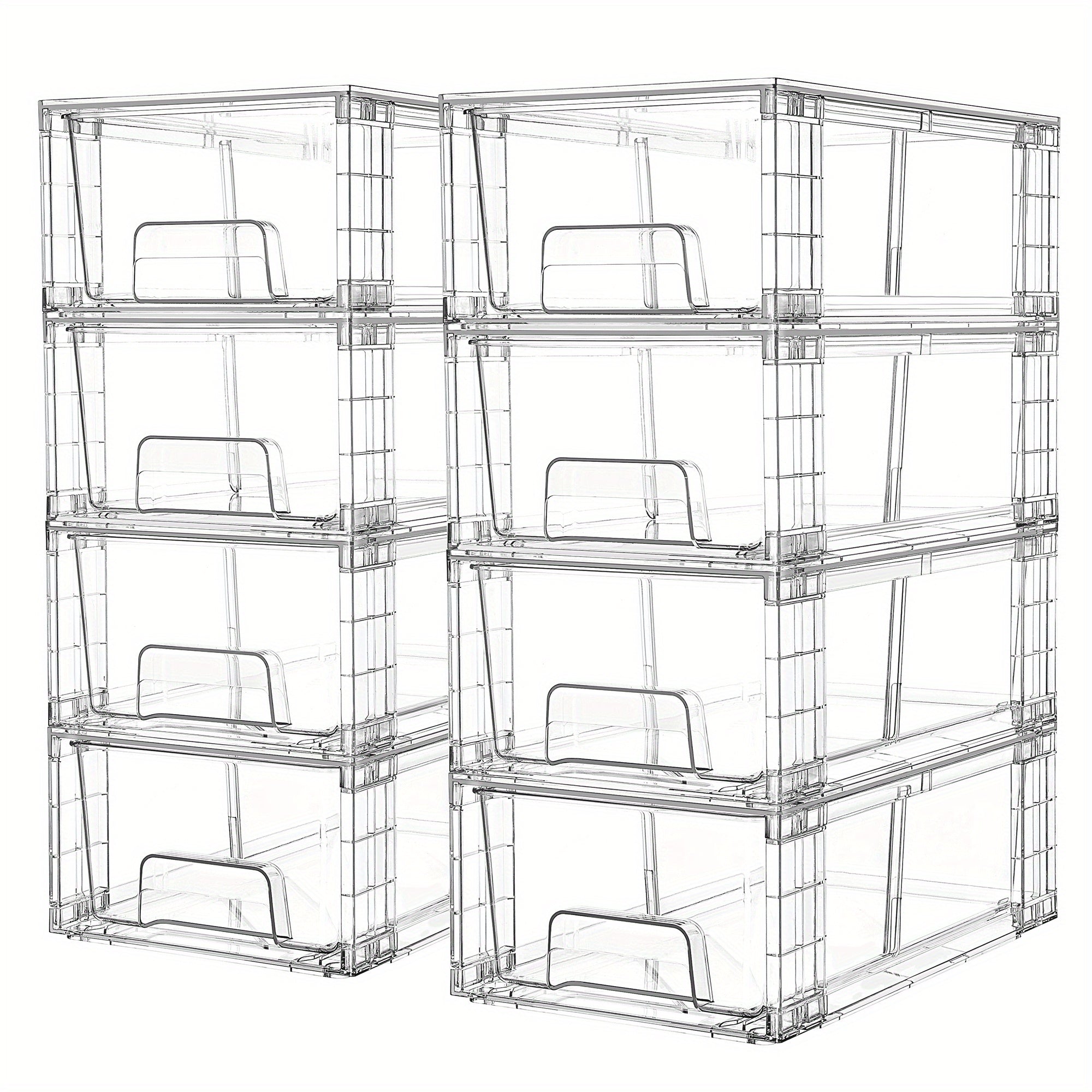 Clear Acrylic Food Storage Drawers with Handles - Stackable Refrigerator & Pantry Organizer Bins (4/6/8/10/12 Pack Options)
