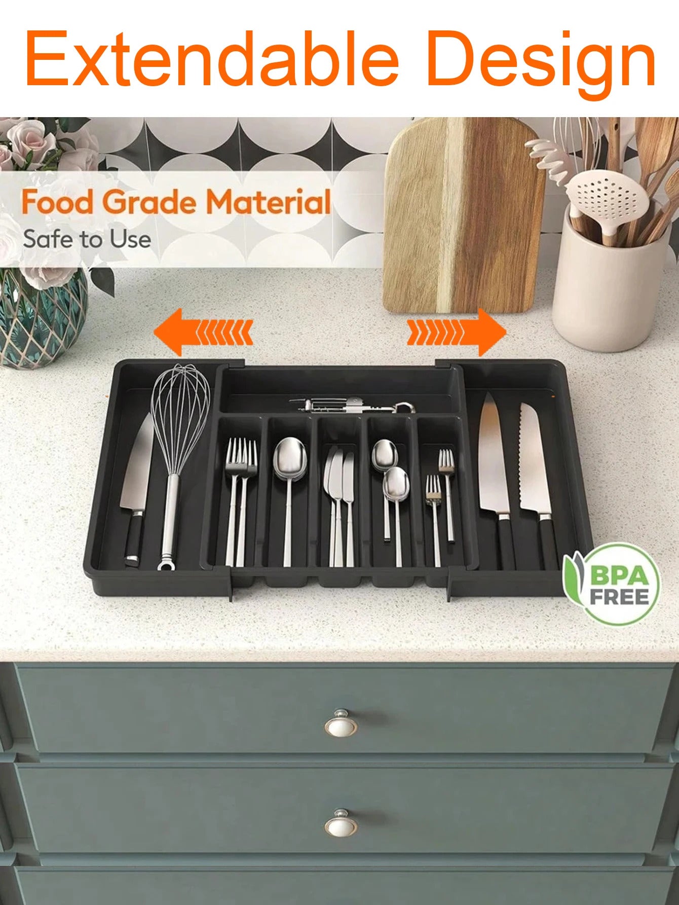 Adjustable Silverware Drawer Organizer - Expandable Utensil Tray for Kitchen Flatware Storage