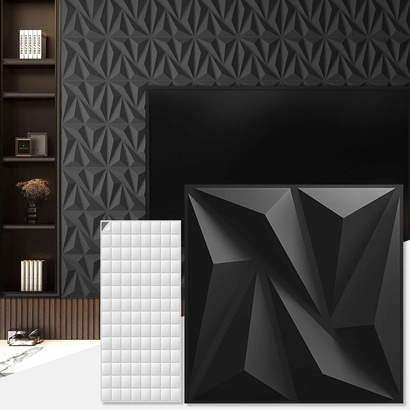 3D Textured PVC Wall Panels - Modern Geometric Black & White Square Tiles (20/50pcs)