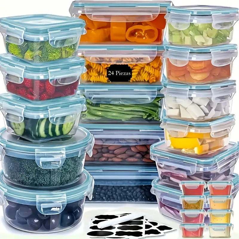 48-Piece Food Storage Container Set - BPA-Free Airtight Containers with Easy-Lock Lids, Labels & Marker for Kitchen Organization & Meal Prep