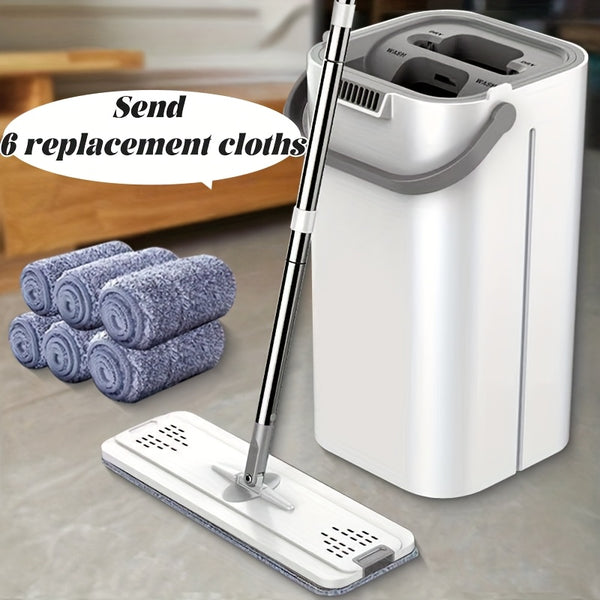 Hands-Free Flat Mop with Bucket - Self-Wringing Wet & Dry Floor Cleaner for Home