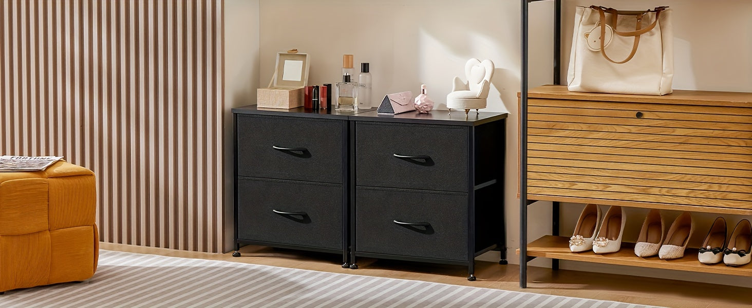 2-Drawer Storage Nightstand - 20" Wooden End Table Set