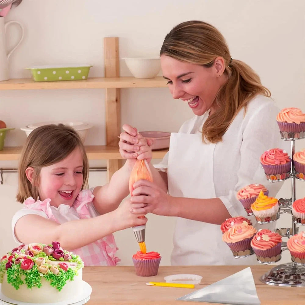 27PCS Professional Stainless Steel Russian Piping Nozzles Set - for Cake, Marshmallow & Pastry Decorating with 10 Disposable Bags