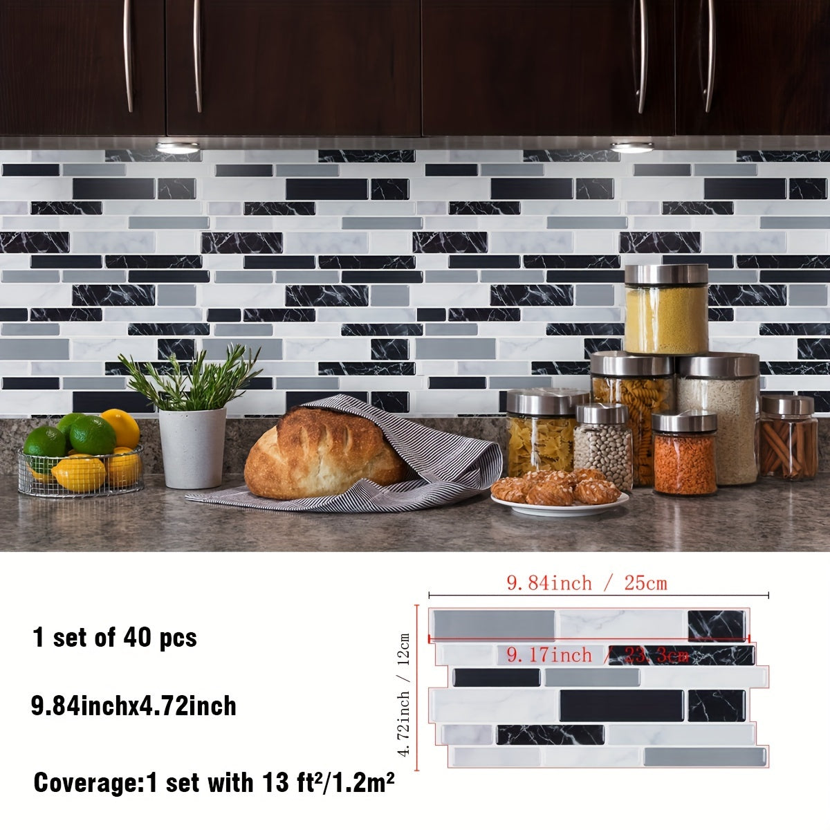 Marble Vinyl Backsplash Stickers 40pcs - Self-Adhesive Kitchen Wall Tiles 9.84x4.72in