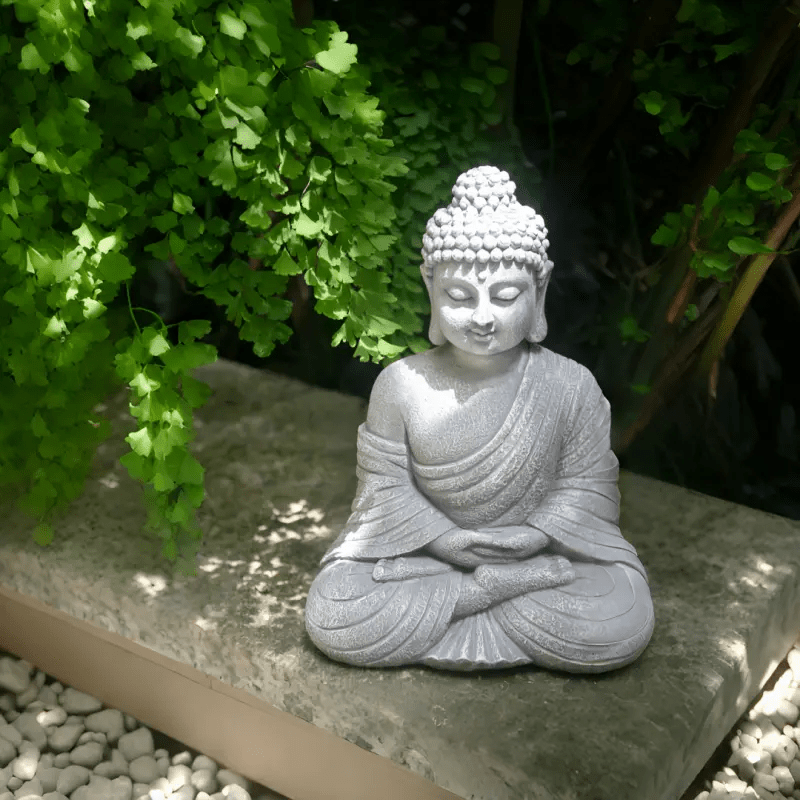Gray Resin Buddha Statue – Zen Garden & Meditation Decor for Home, Indoor & Outdoor Use