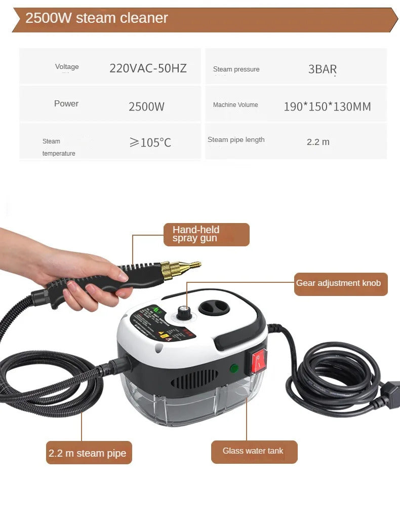 2500W High-Temperature Steam Cleaner - Multi-Purpose Jet Washer for Kitchen, Car & Home
