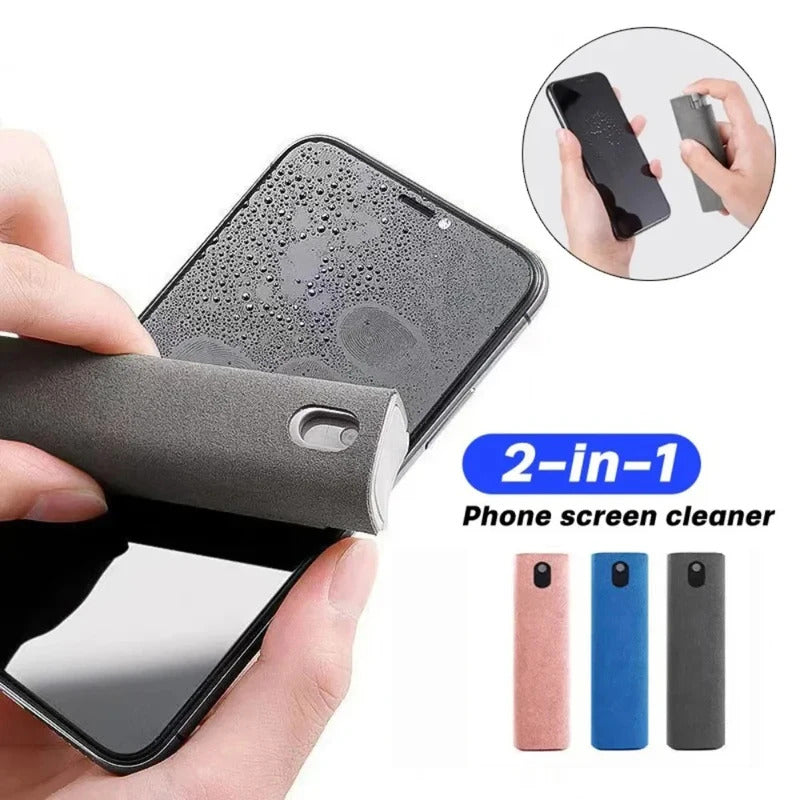 2-in-1 microfiber screen cleaner set with spray bottle and cloth for phone iPad computer cleaning