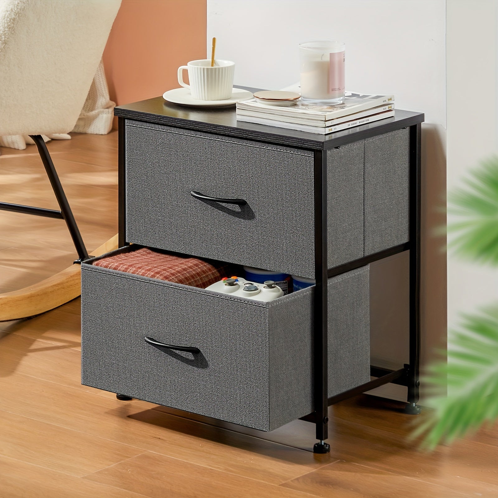 2-Drawer Storage Nightstand - 20" Wooden End Table Set
