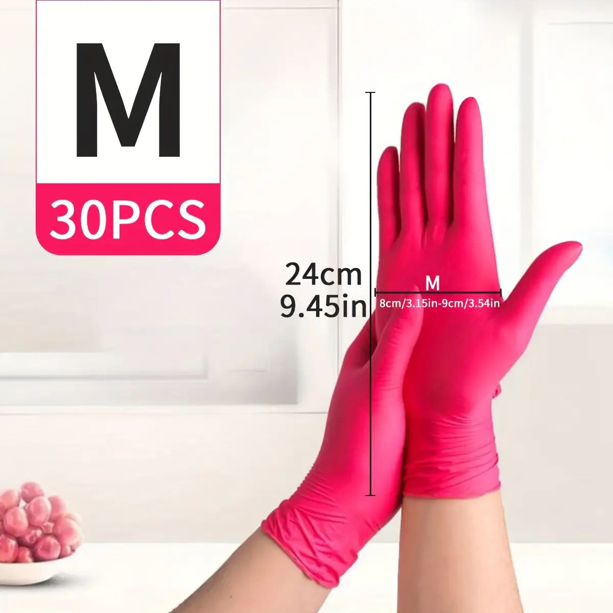 Premium Deep Pink Nitrile Disposable Gloves - Waterproof Kitchen & Cleaning Gloves for Home, Pet Care & Hair Styling