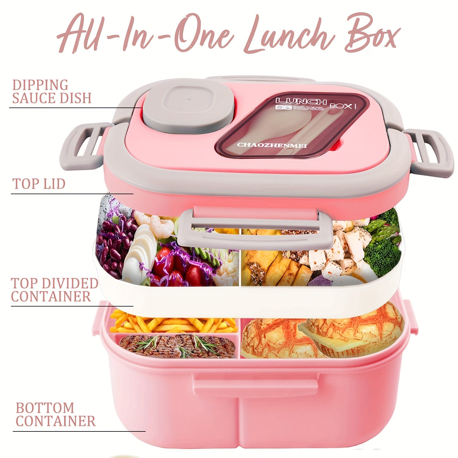 2-Layer Bento Box Complete Set with Cup, Bag & Cutlery - Premium Lunch Box with Multi-Compartments & Sauce Container for Work & Travel