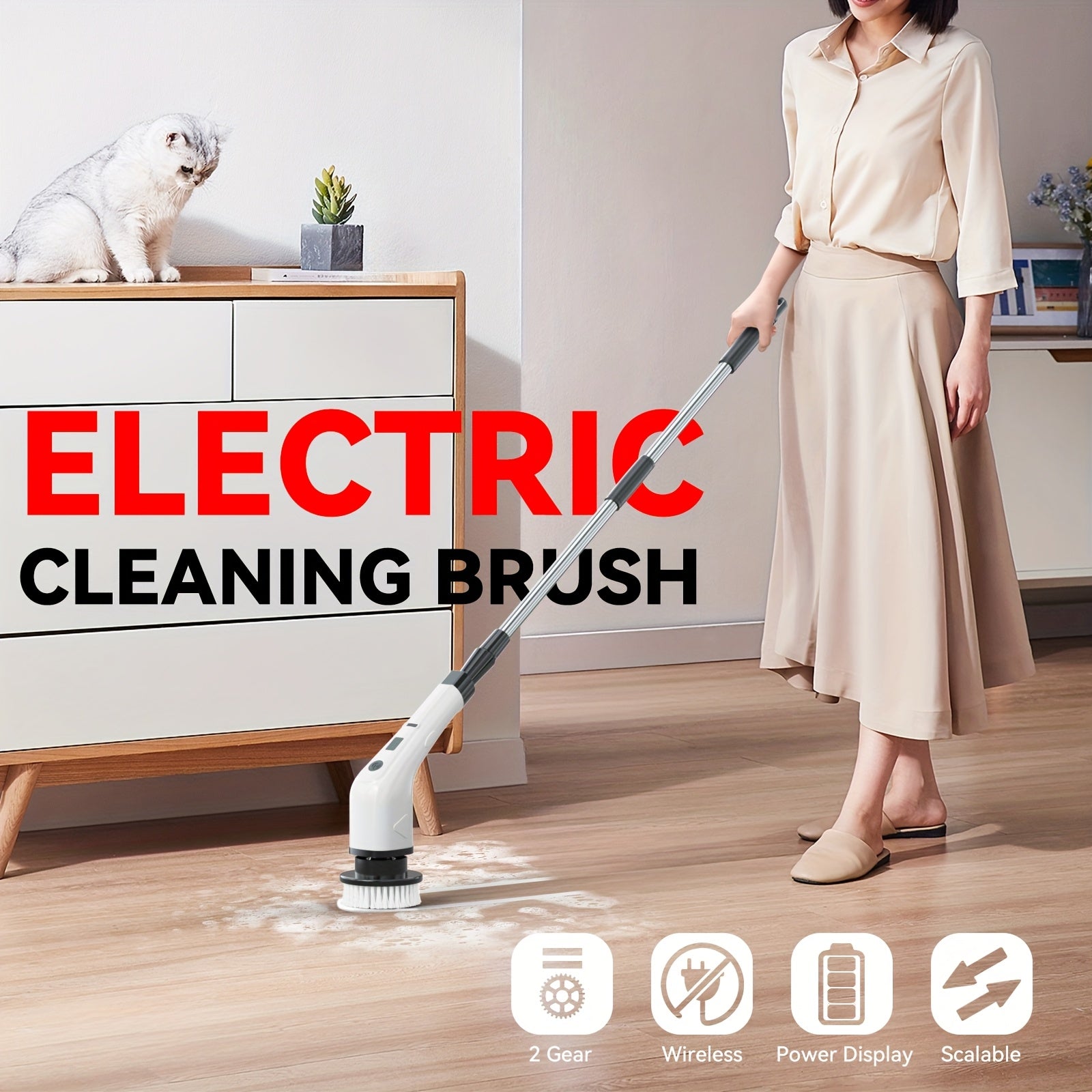 7-in-1 Electric Cleaning Brush with Telescopic Handle - Multifunctional Power Scrubber for Kitchen, Bathroom & Floor Cleaning 2025