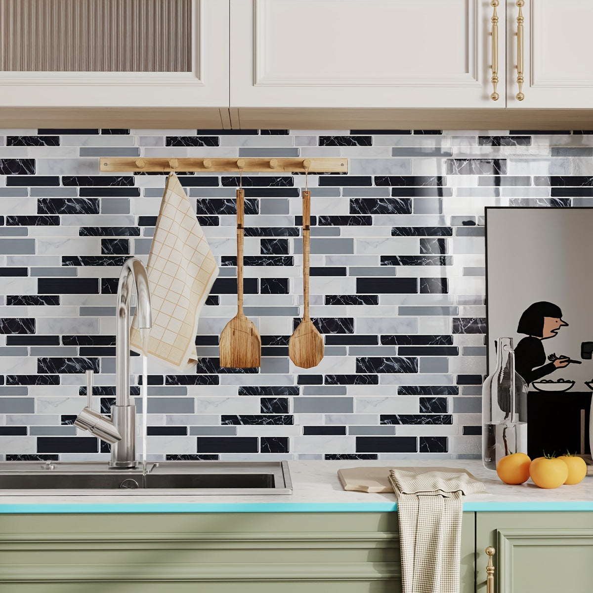 Marble Vinyl Backsplash Stickers 40pcs - Self-Adhesive Kitchen Wall Tiles 9.84x4.72in