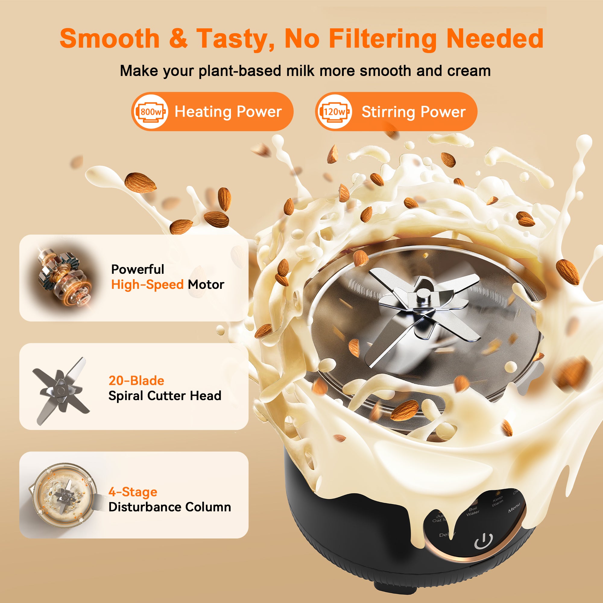 50oz Nut Milk Maker 10 in 1 Automatic Plant Based Almond Milk Maker with Delay Start Boil Water Keep Warm Auto Clean