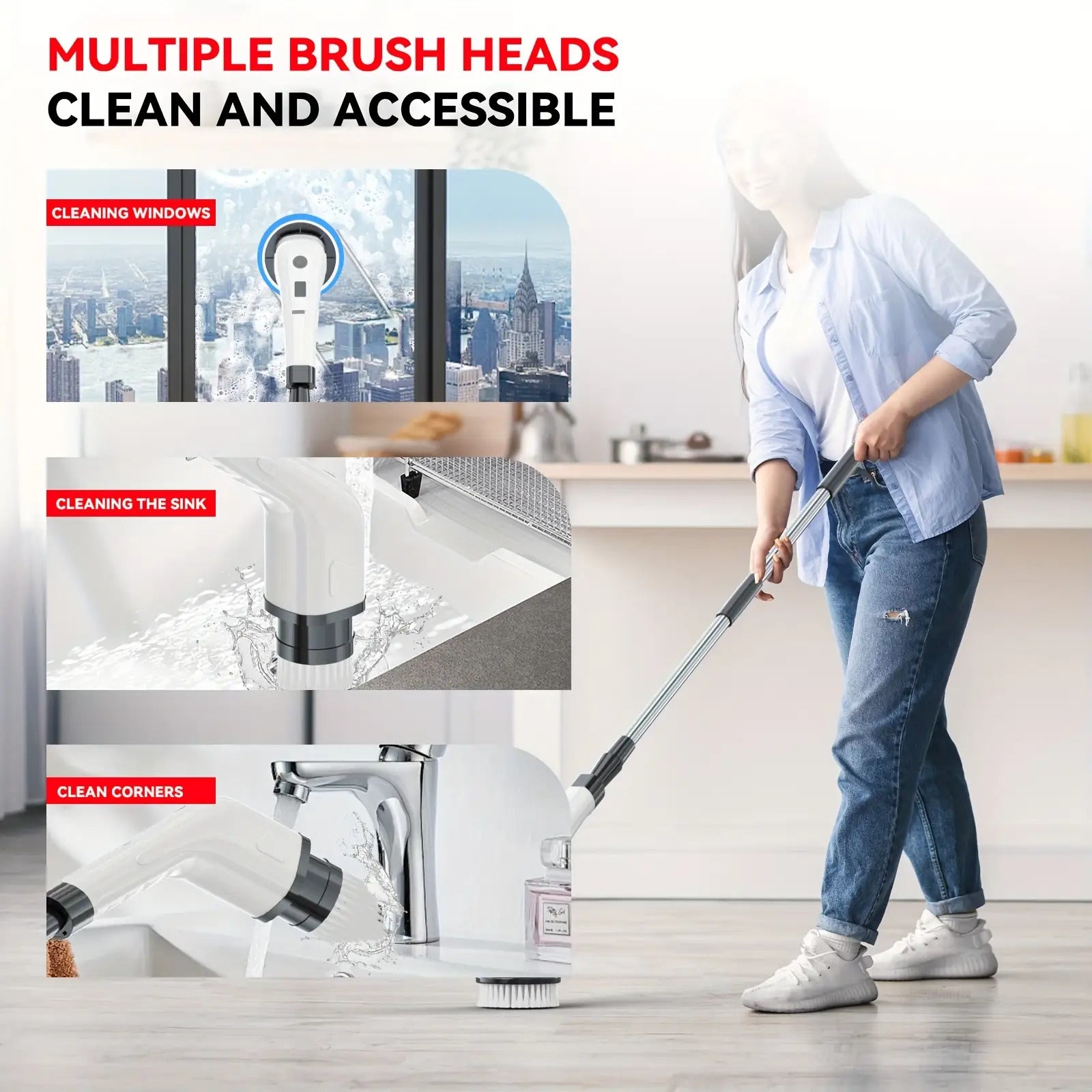 7-in-1 Electric Cleaning Brush with Telescopic Handle - Multifunctional Power Scrubber for Kitchen, Bathroom & Floor Cleaning 2025