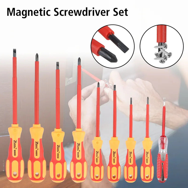 Professional Insulated Magnetic Screwdriver Set - Phillips & Slotted Bits for Electricians, Multifunctional Hand Tools