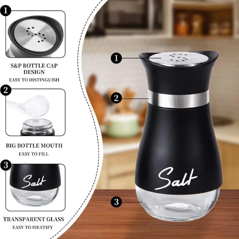 Premium 2-Piece Stainless Steel & Glass Seasoning Bottle Set - Barbecue-Ready Salt, Pepper & Spice Containers