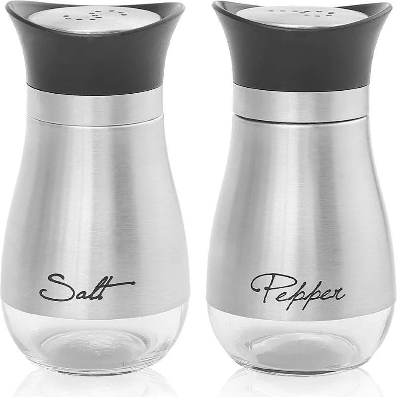 Premium 2-Piece Stainless Steel & Glass Seasoning Bottle Set - Barbecue-Ready Salt, Pepper & Spice Containers