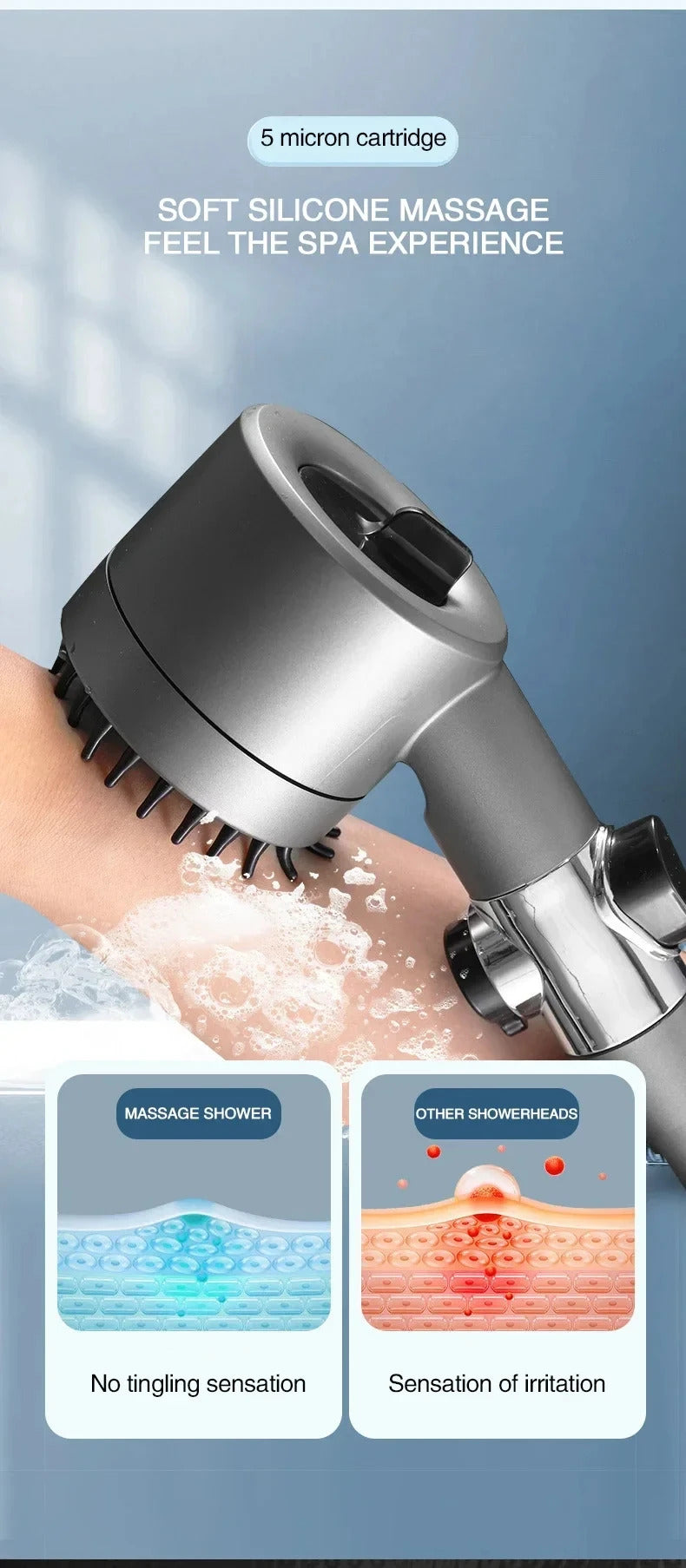 3-Mode High Pressure Filtered Shower Head - Rainfall, Massage & Mist Settings with Chlorine Filter