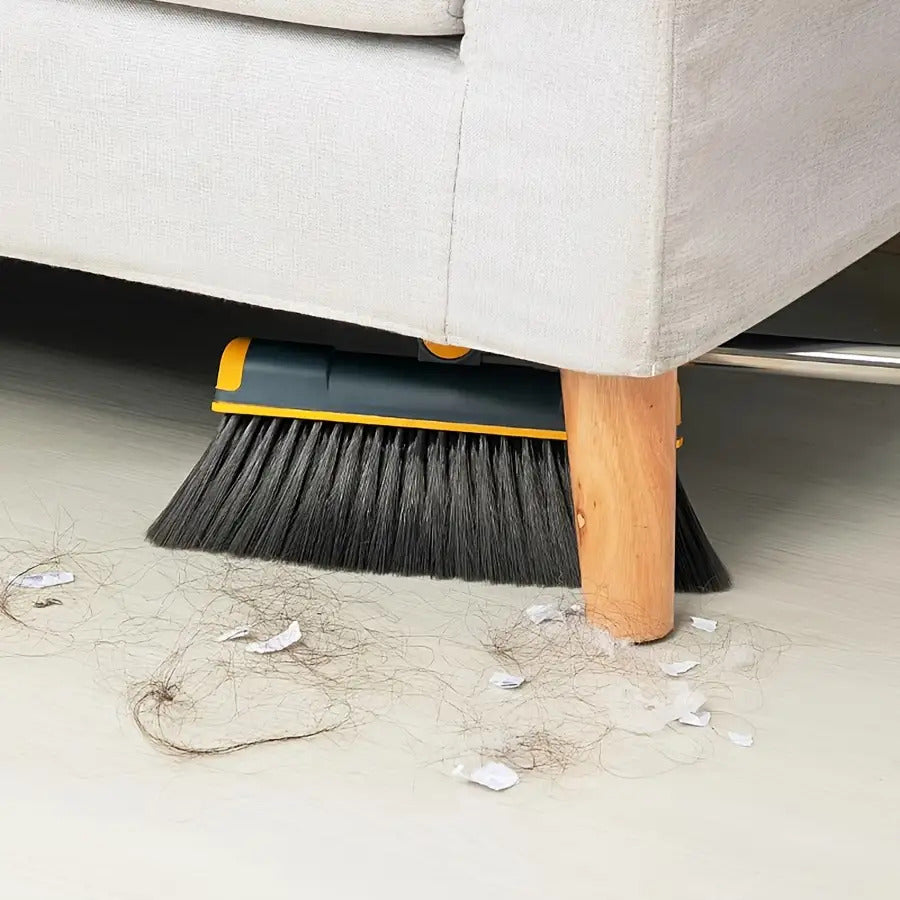 Premium Broom and Dustpan Set - Foldable Stainless Steel Handle with Soft Bristles