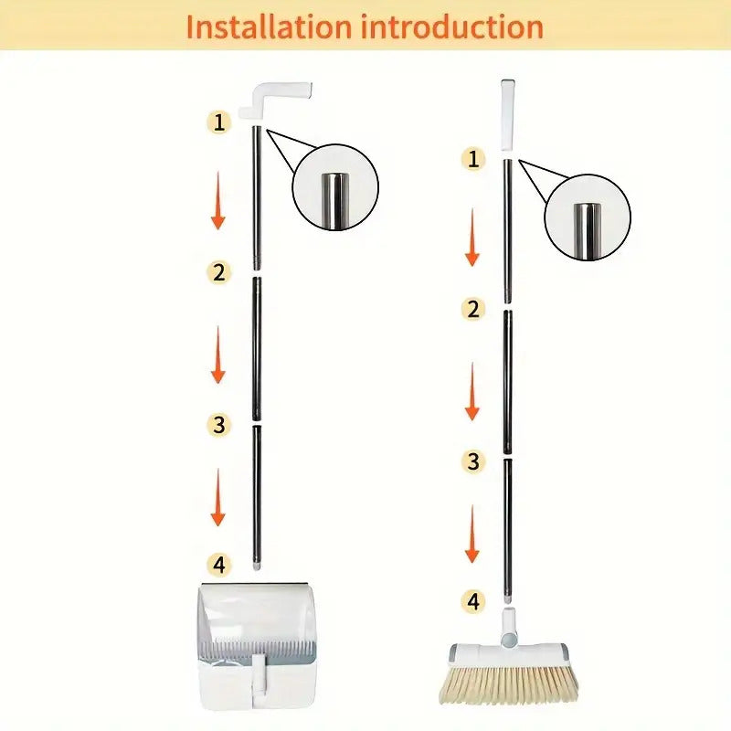 Premium Broom and Dustpan Set - Foldable Stainless Steel Handle with Soft Bristles