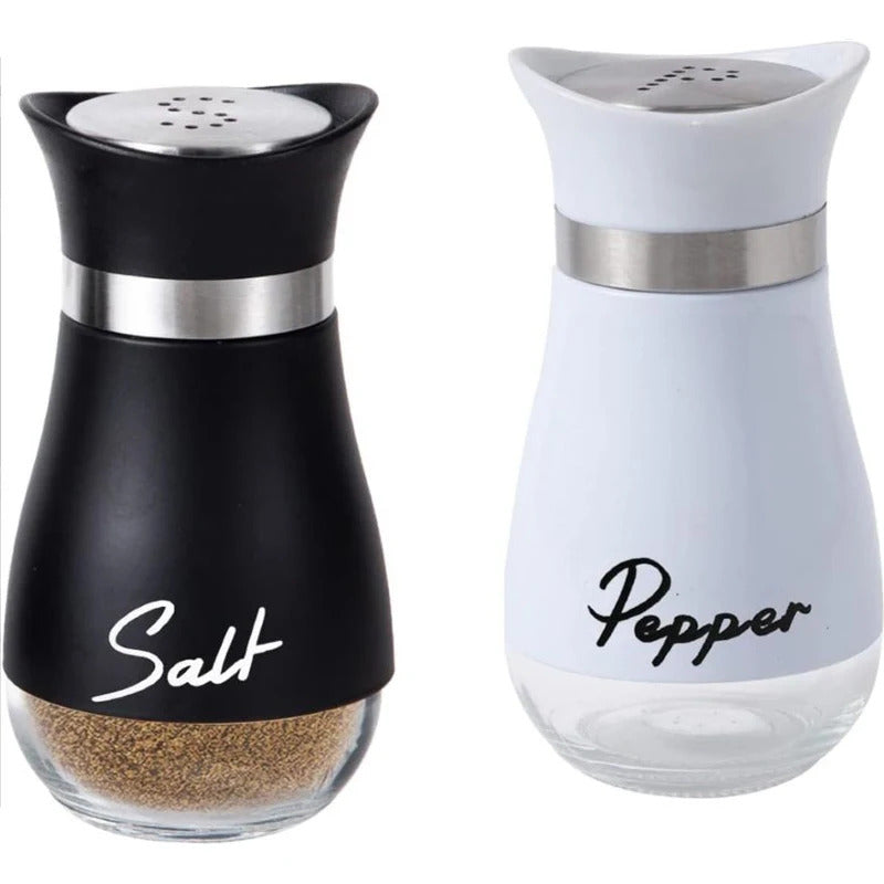 Premium 2-Piece Stainless Steel & Glass Seasoning Bottle Set - Barbecue-Ready Salt, Pepper & Spice Containers