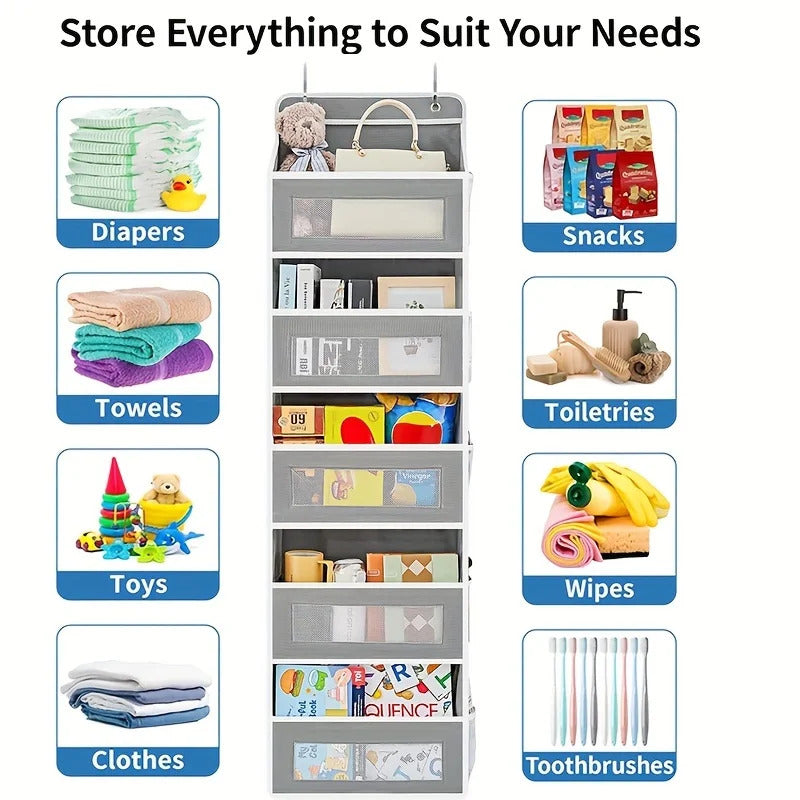 5-Shelf Hanging Door Organizer - Anti-Tilt Behind Door Storage with Large Capacity Pockets