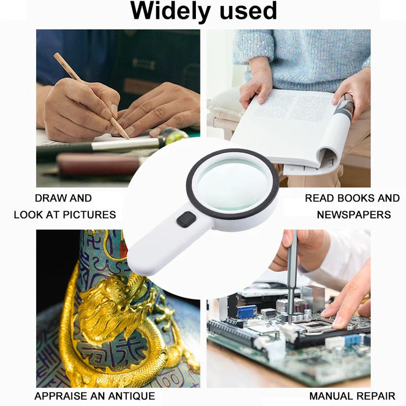 Professional 45X & 3X Magnifying Glass with LED Light - Jewelry Loupe for Coin & Stamp Collectors
