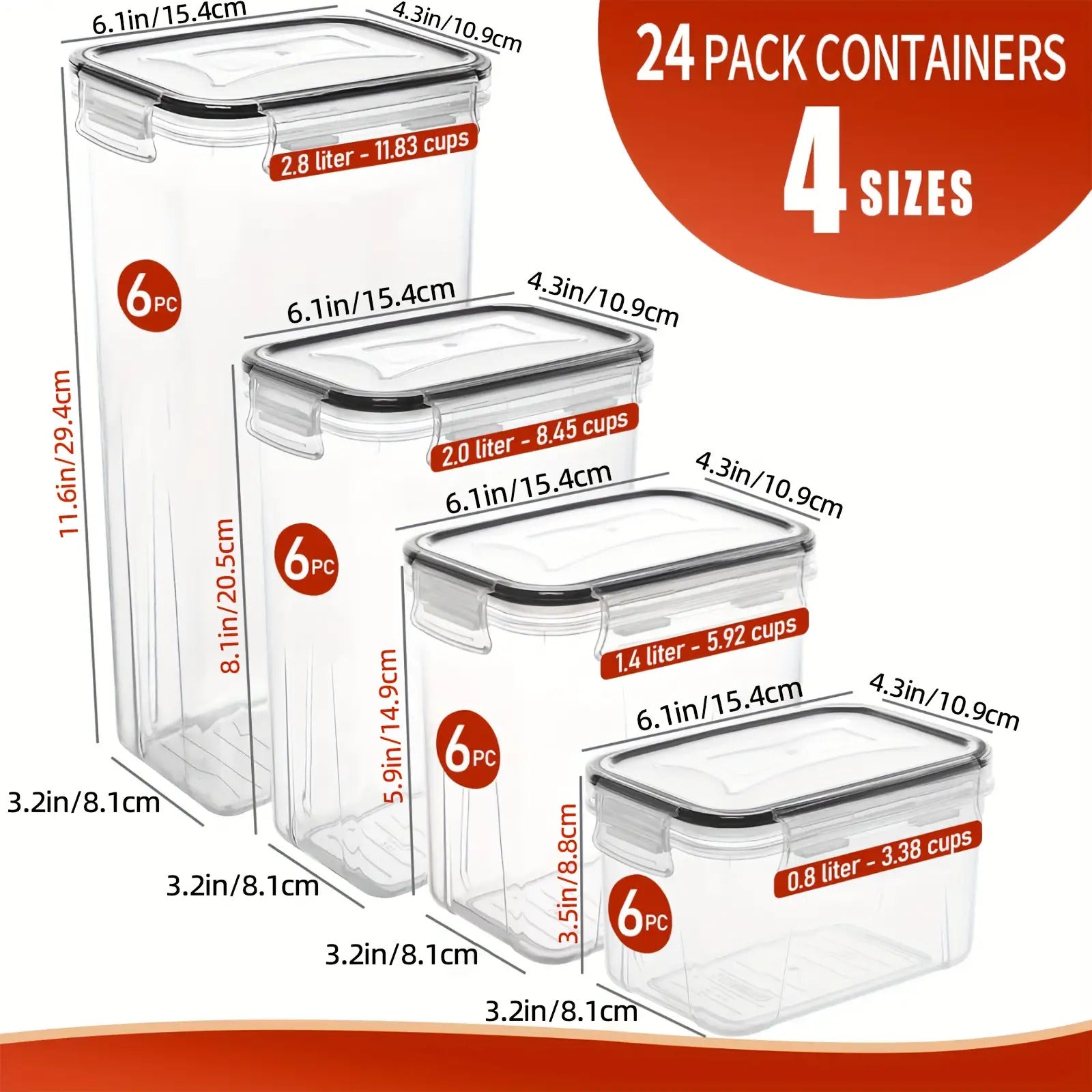 24-Piece BPA-Free Airtight Food Storage Containers with Lids – Plastic Kitchen & Pantry Organization Canisters – Includes 40 Labels – Black