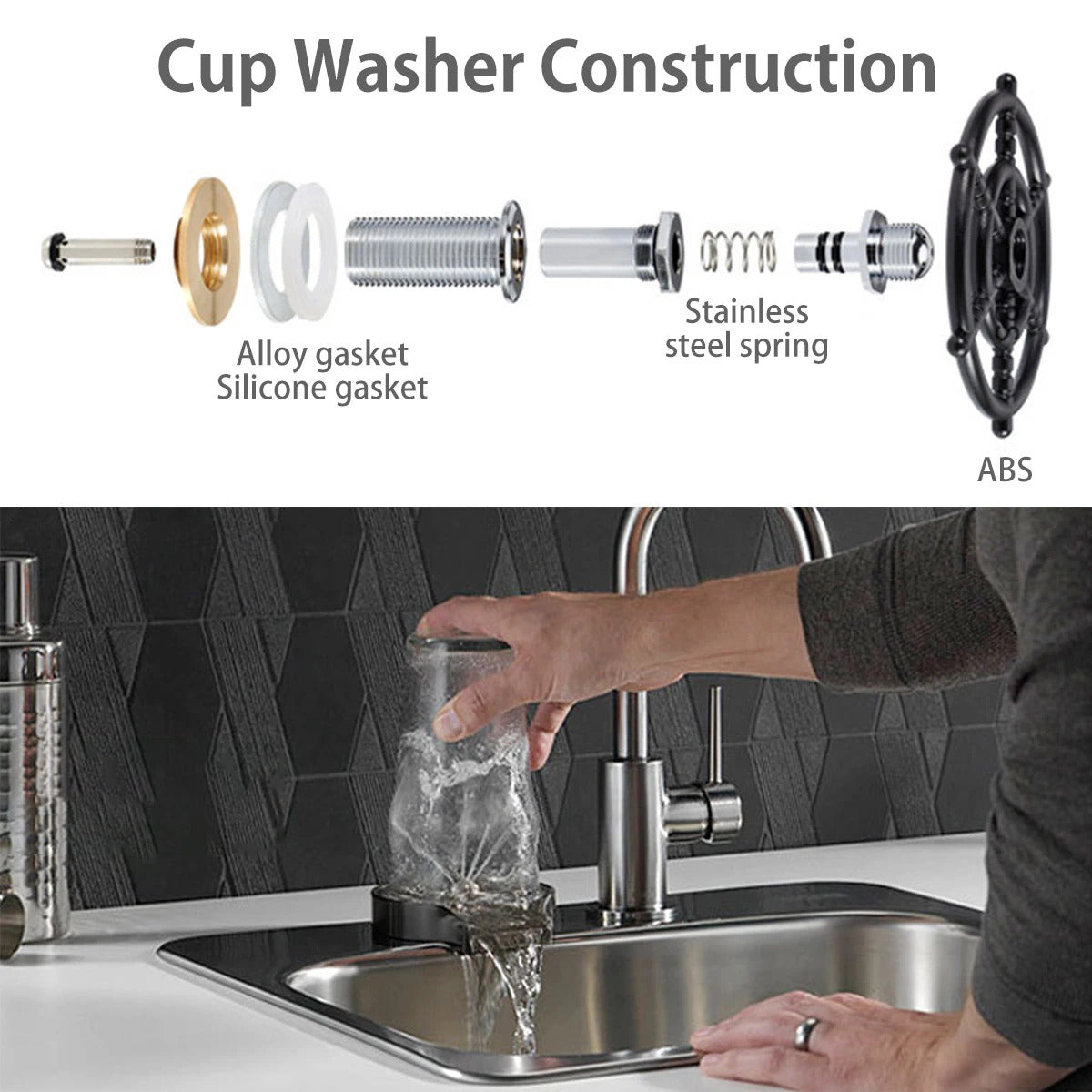 Stainless Steel Automatic Faucet Glass Rinser - Bottle Washer with Tee Connector & Water Pipe, Ideal Coffee Cup Cleaner
