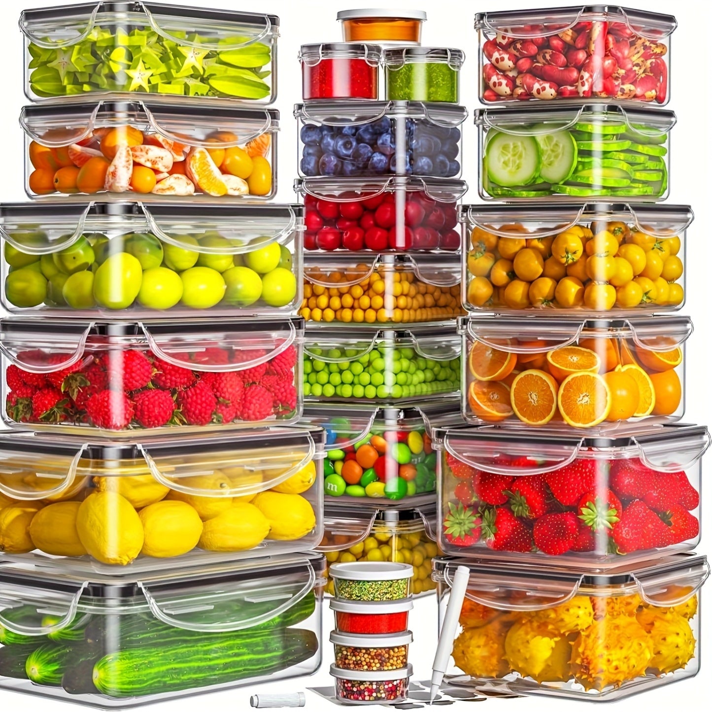 48-Piece Food Storage Container Set - BPA-Free Airtight Containers with Easy-Lock Lids, Labels & Marker for Kitchen Organization & Meal Prep
